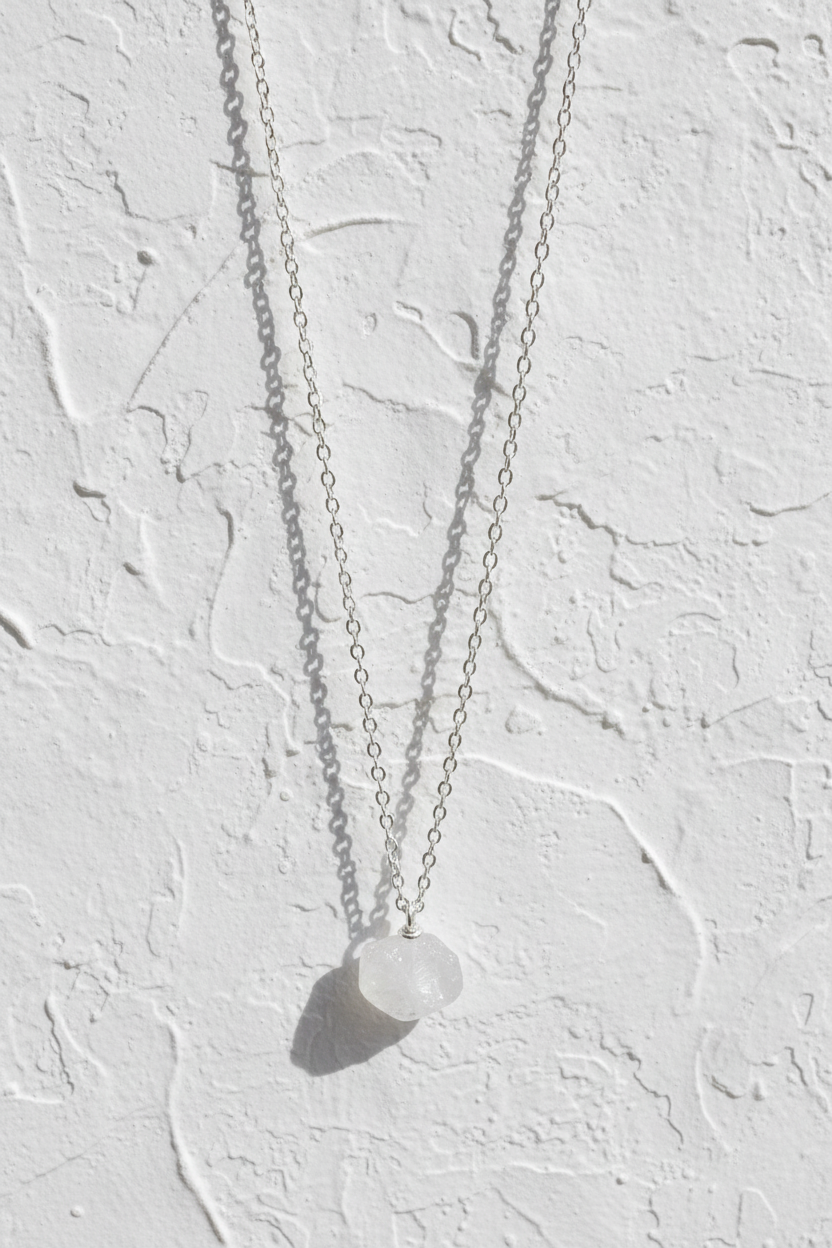 Raw moonstone crystal 925 silver necklace