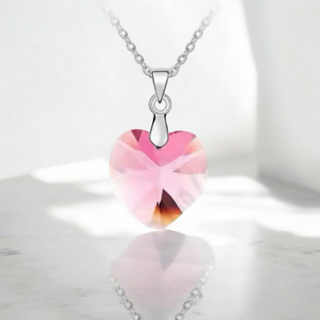 Pink crystal heart 925 necklace