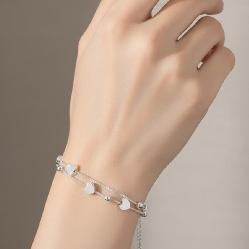 Sterling silver double heart bracelet