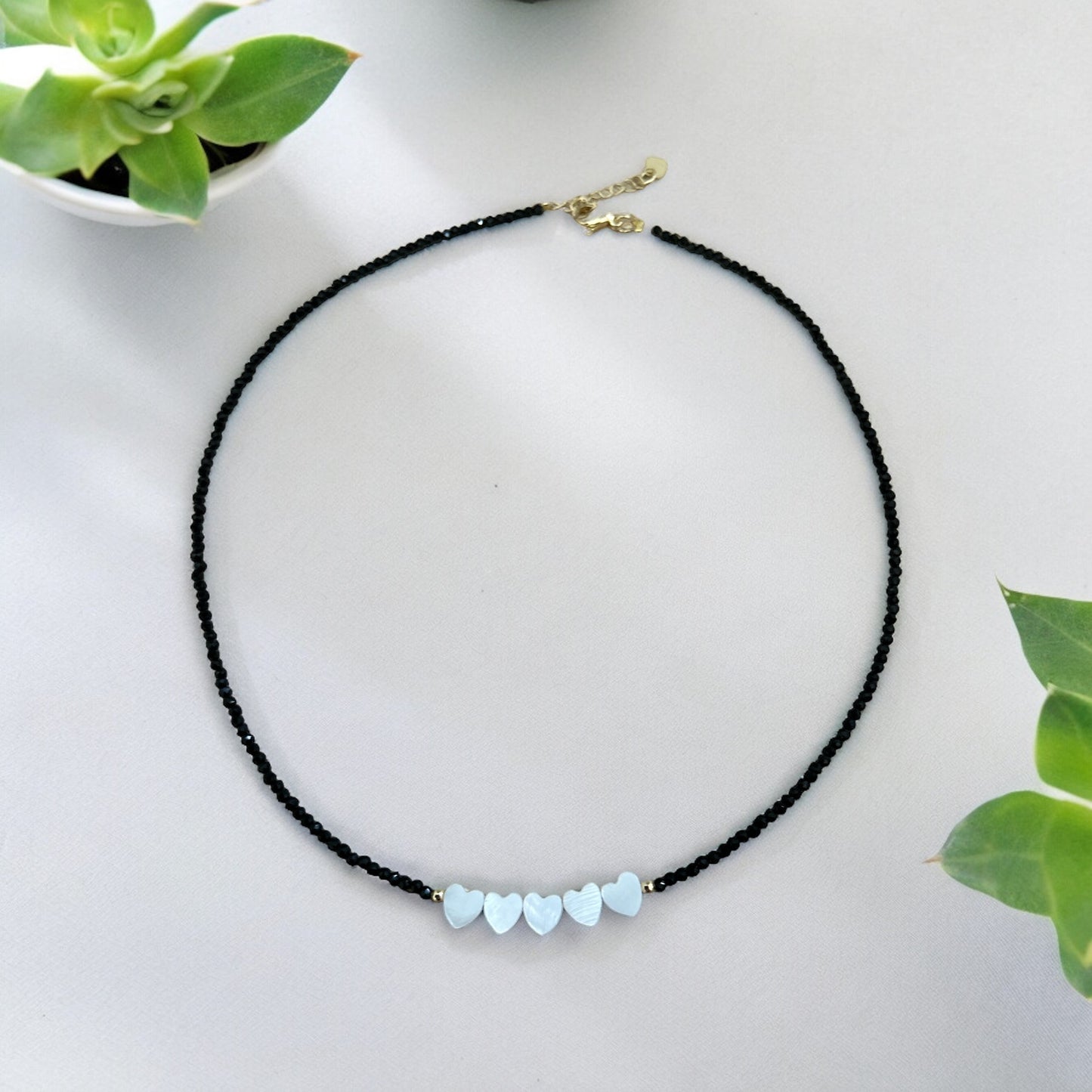 Mother of pearl heart choker