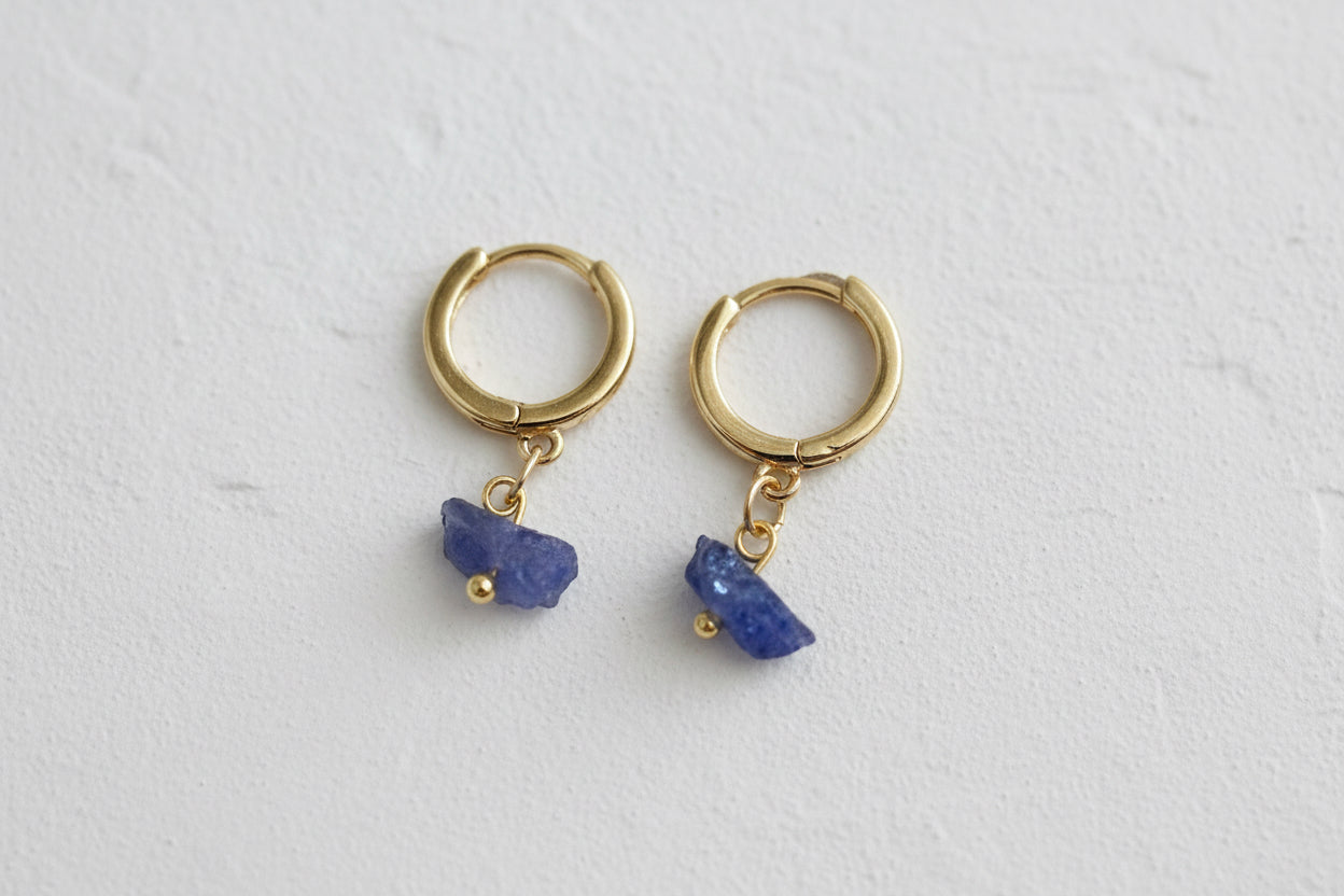 Tanzanite raw crystal 14k gold plated Huggies