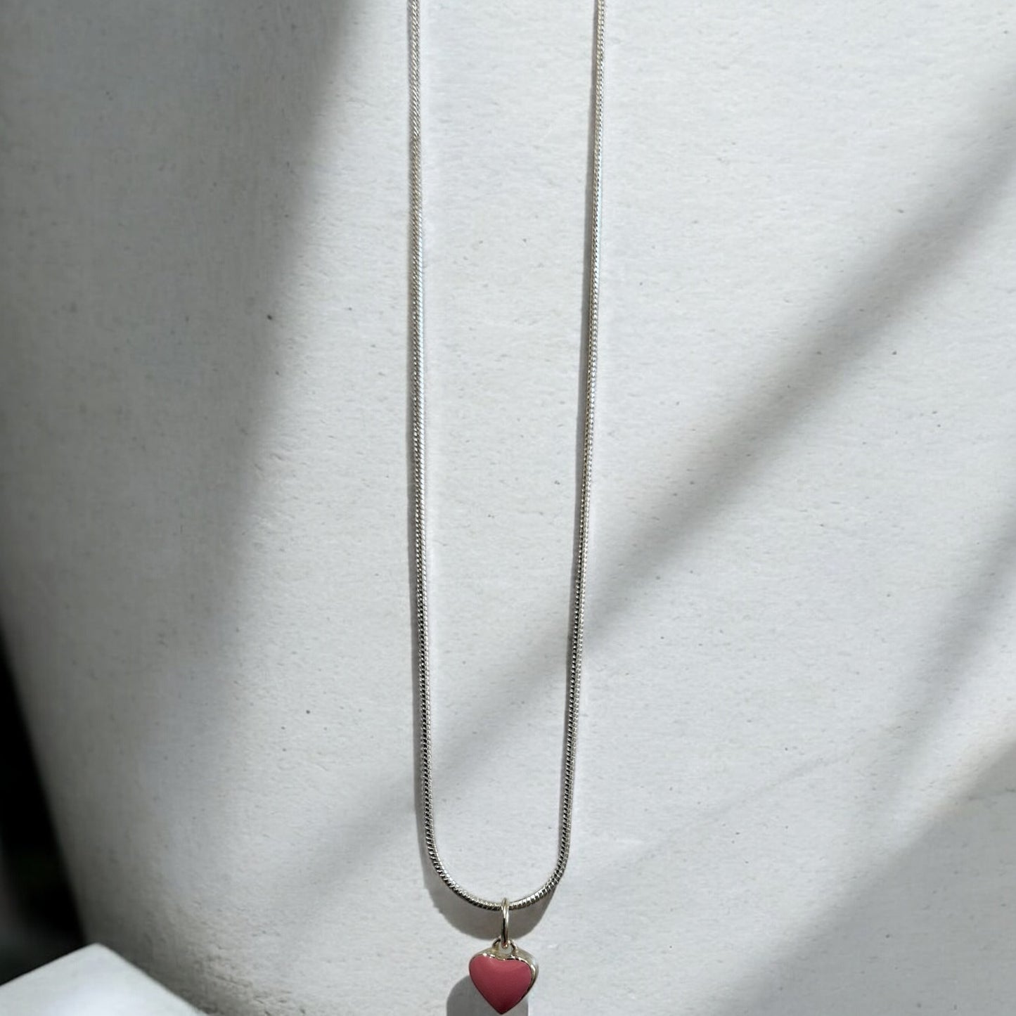 Pink puffy heart 925 silver necklace