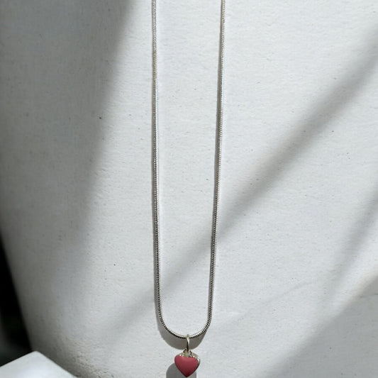 Pink puffy heart 925 silver necklace