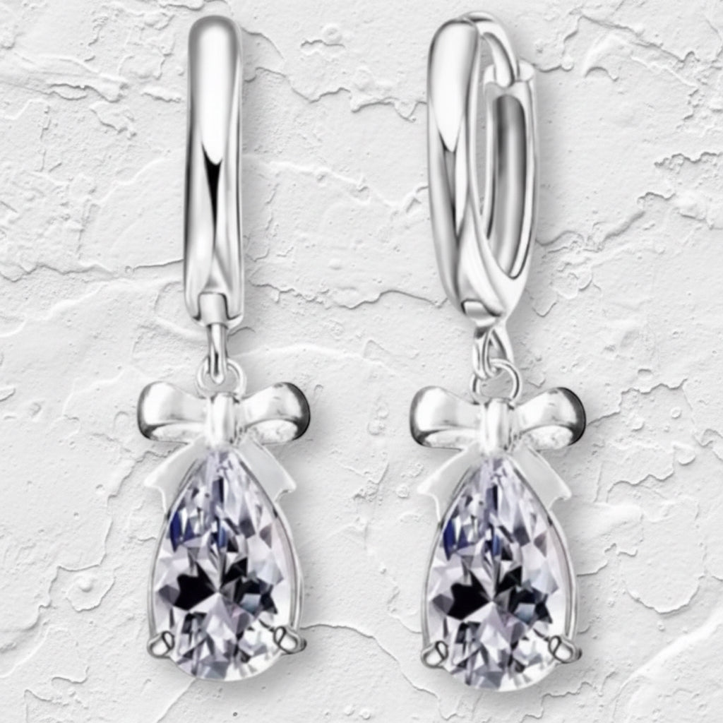 Clear crystal & bow 925 Huggies