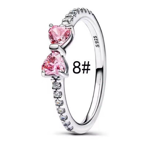 Size 8 pink bow sterling silver ring