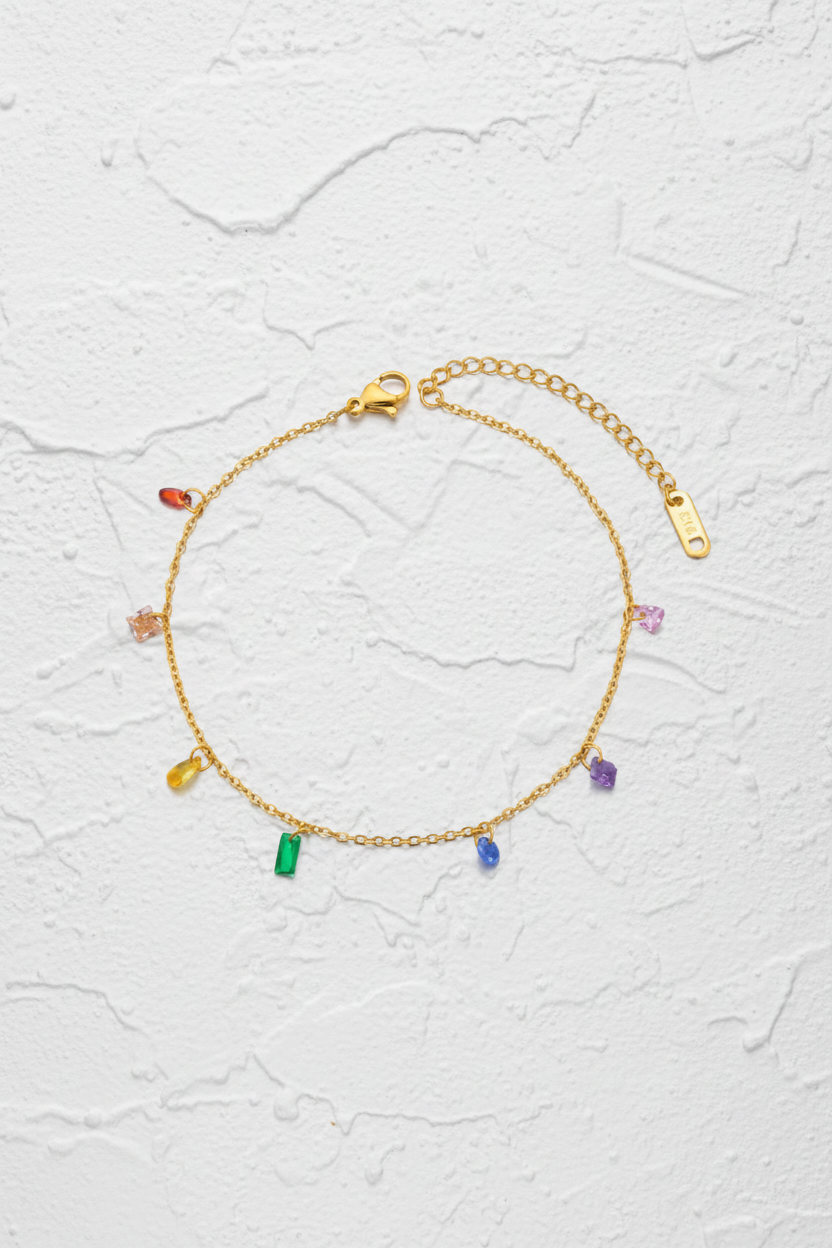 Multicolour gem anklet
