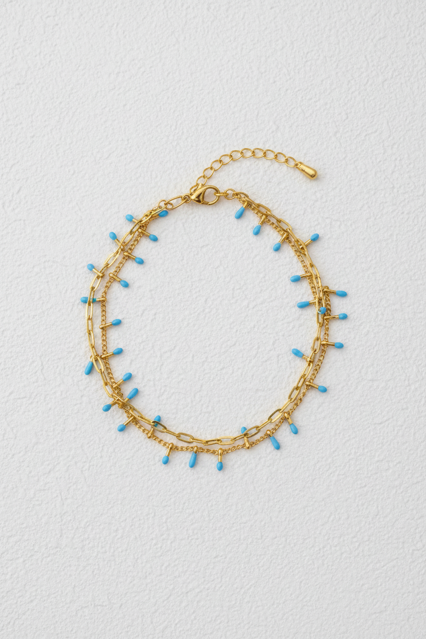 Sky blue boho anklet