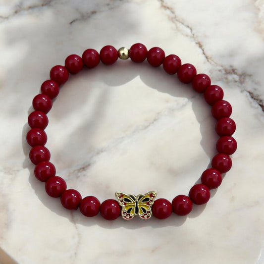 Red butterfly beaded bracelet