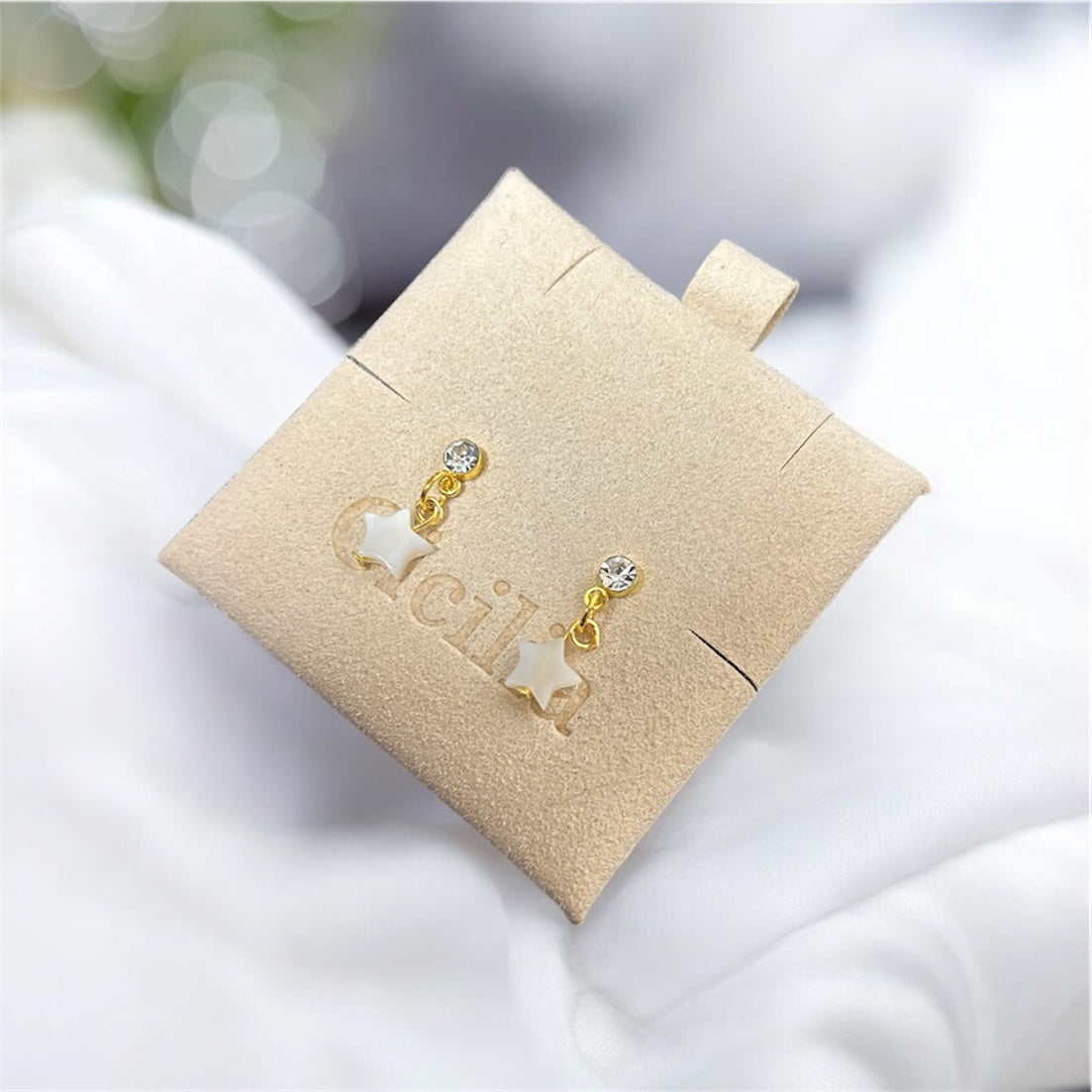 Gold diamanté stud drop mother of pearl star earrings