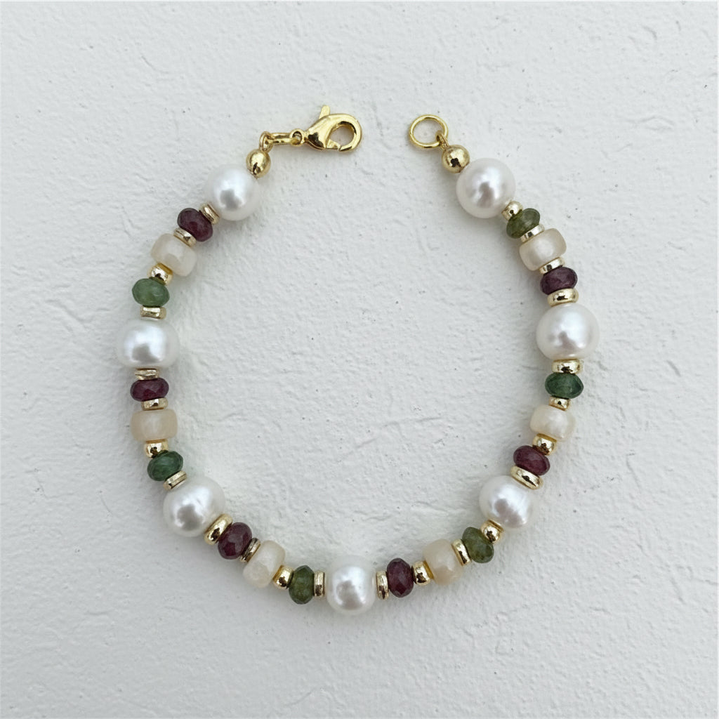 Fresh water pearl & watermelon tourmaline bracelet