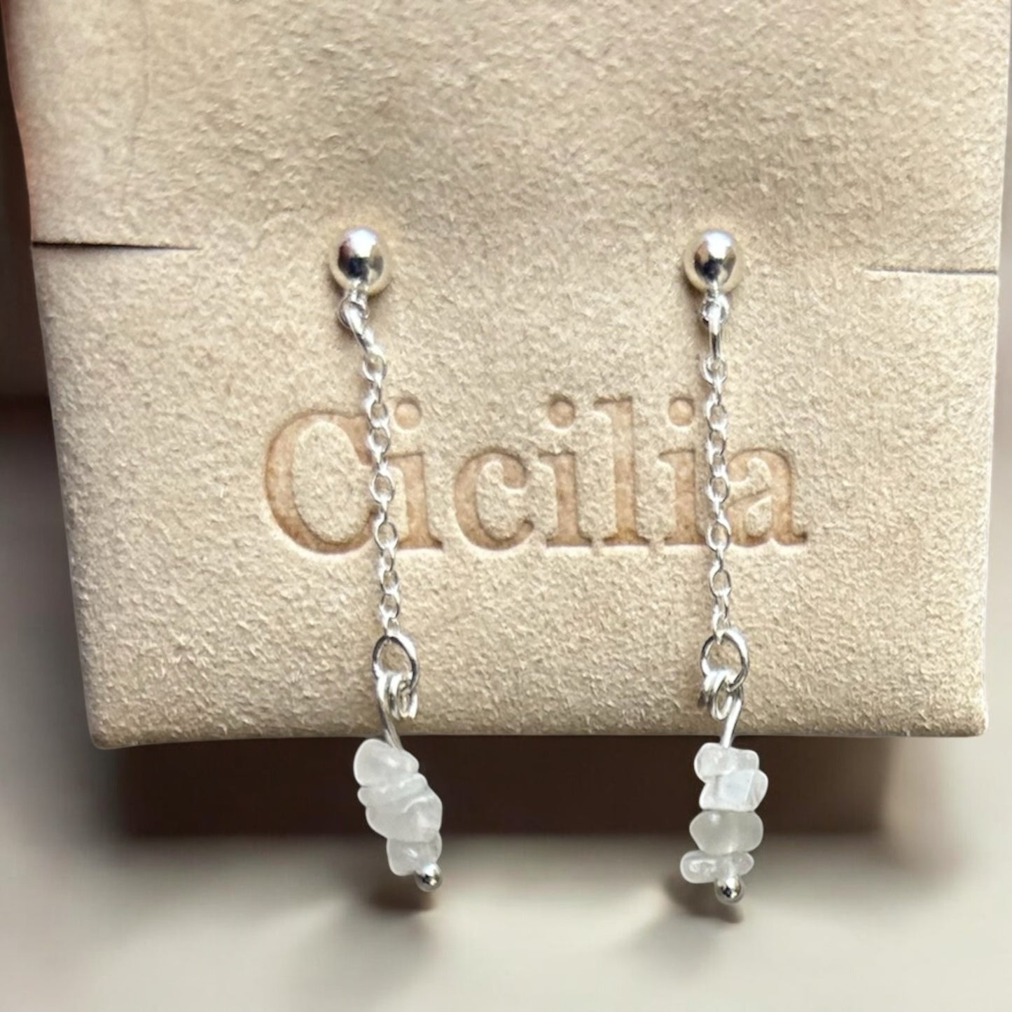 Moonstone dangle drop stud earrings