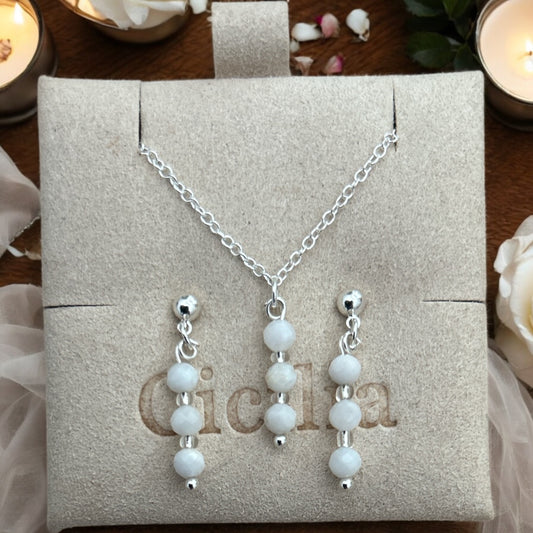 Moonstone & Sterling silver necklace & earring set