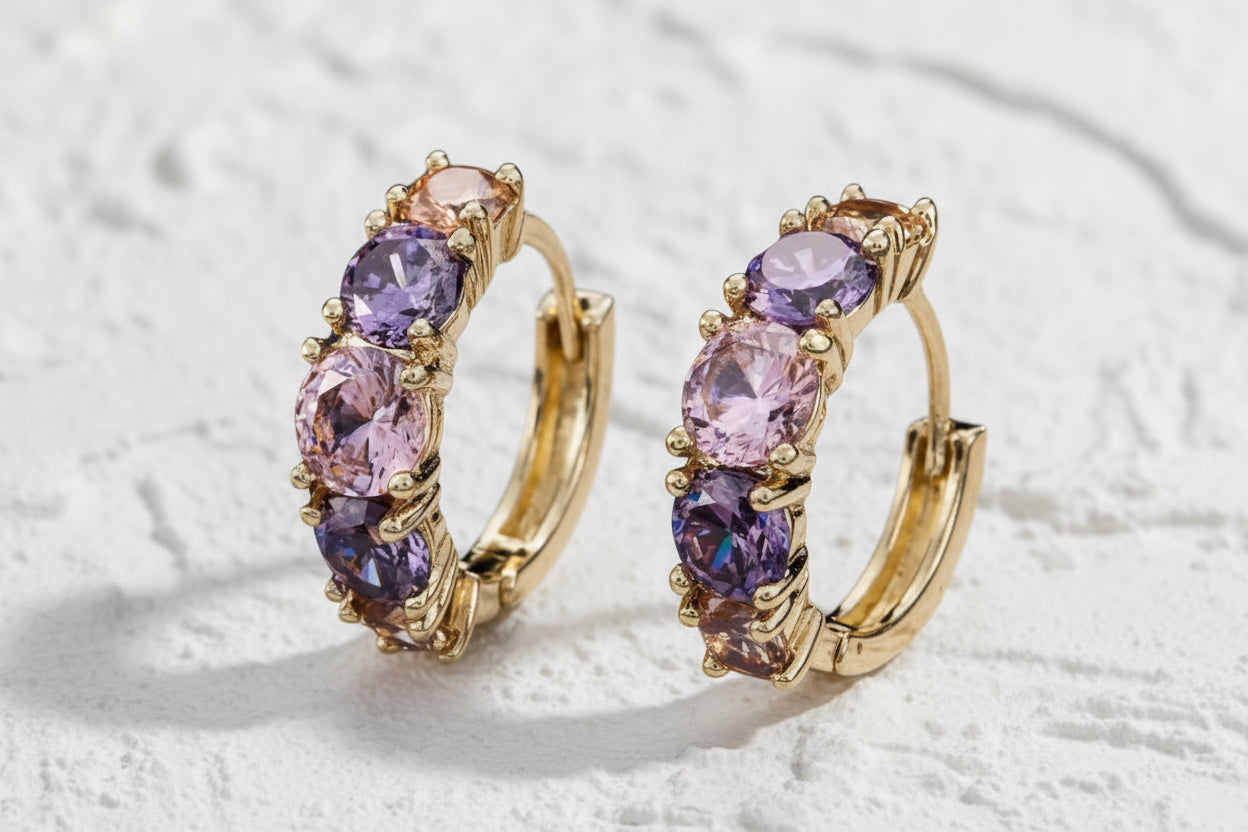Pink & purple gem hoops