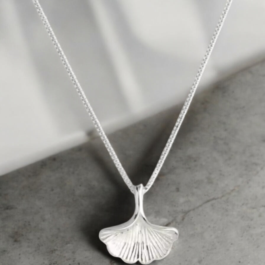 Sterling silver ginkgo leaf necklace