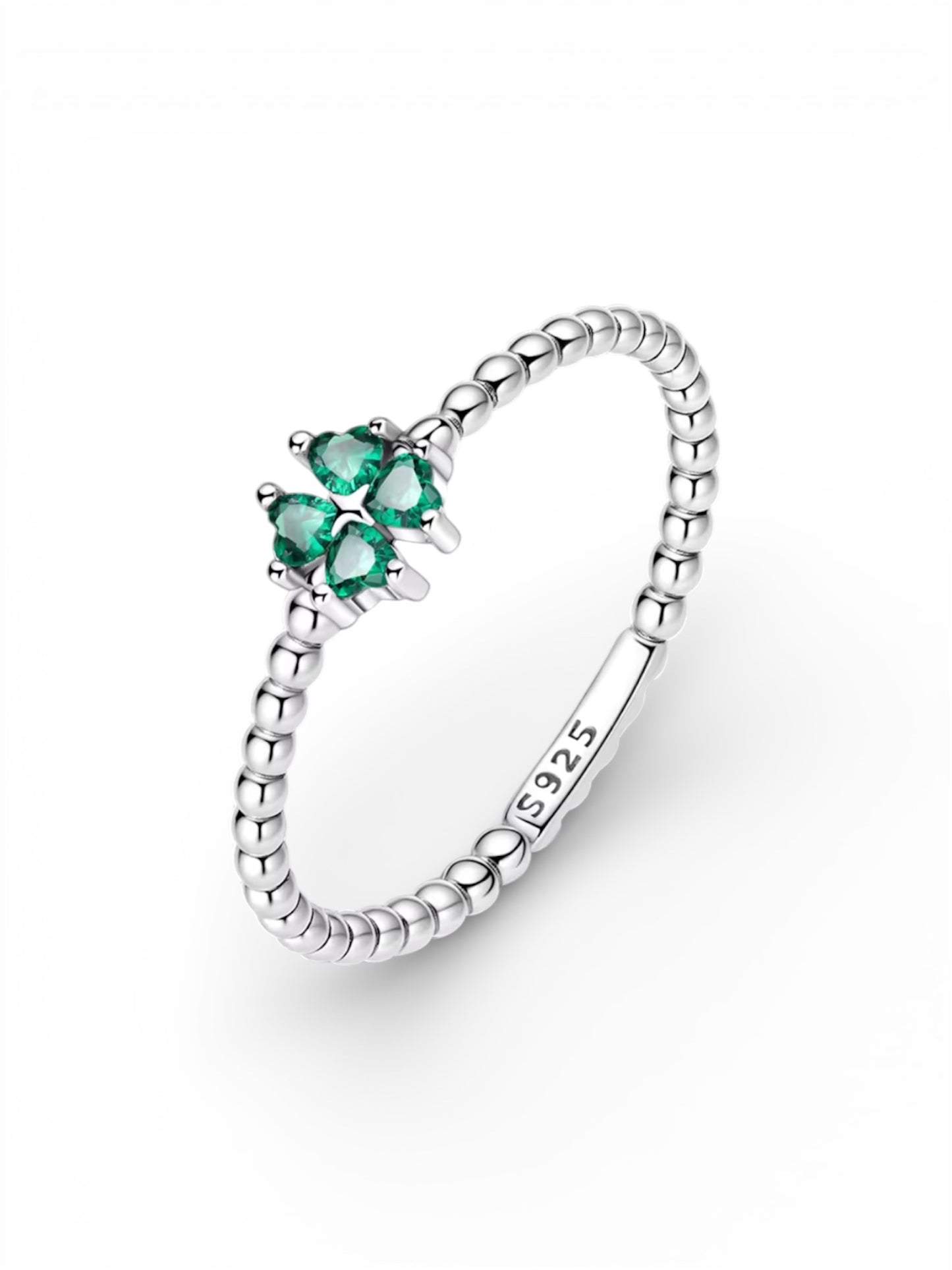 Emerald green gem clover ring size 7