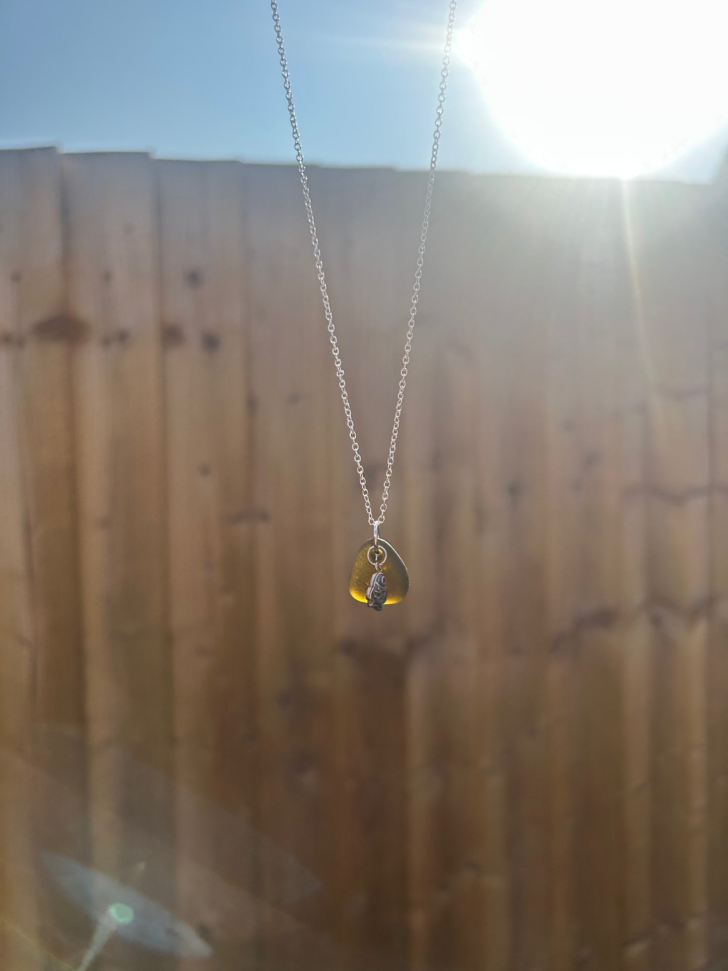 Pirate sea glass & Sterling silver fish necklace