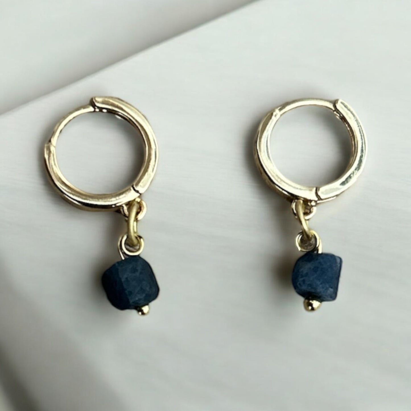 Sapphire raw crystal & 14k gold plated huggies
