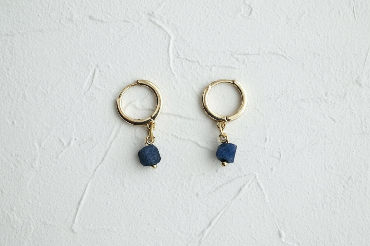 Sapphire raw crystal & 14k gold plated huggies