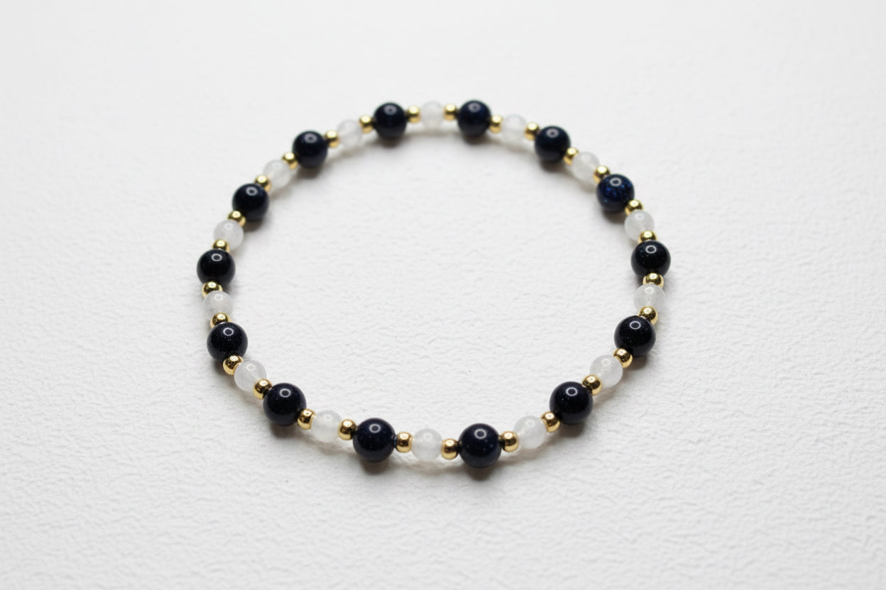 Blue sandstone & Moonstone beaded bracelet