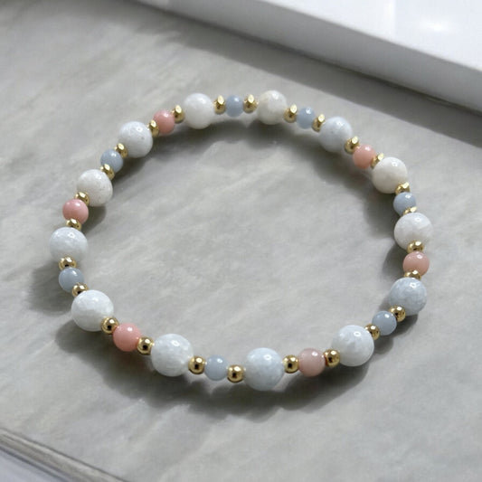 Celestite, Angelite and Pink Opal bracelet