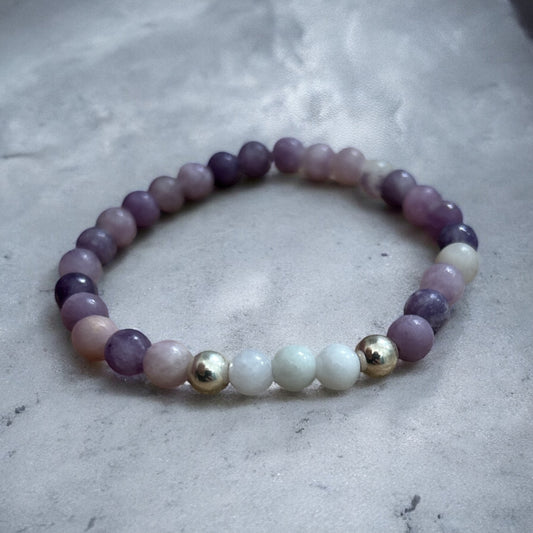 Lepidolite & celestite beaded bracelet