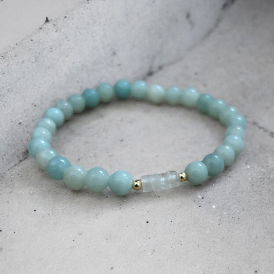 Amazonite & clear quartz beaded bracelet