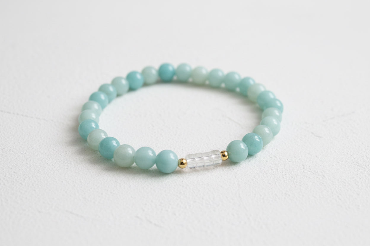 Amazonite & clear quartz beaded bracelet
