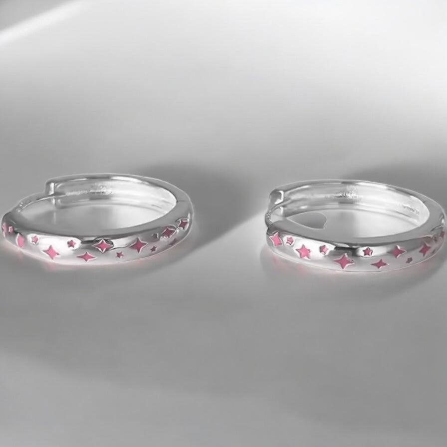 Pink star hoops (sterling silver)