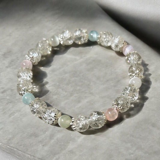 Selenite & glass crackle beaded bracelet