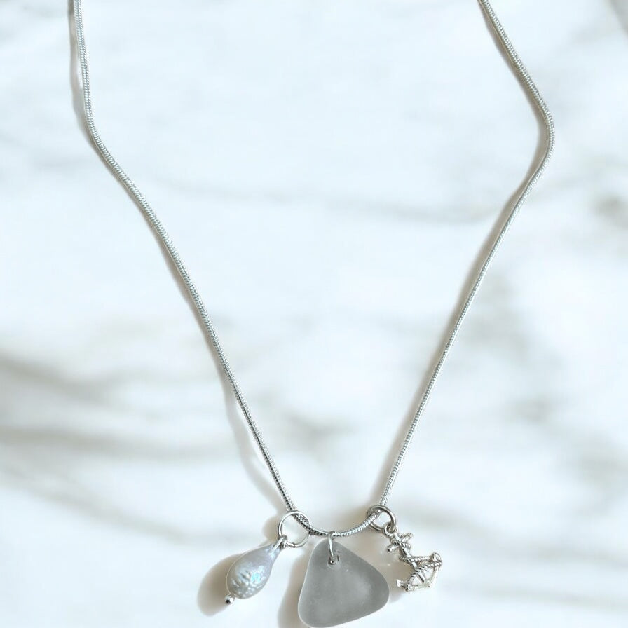 Clear sea glass necklace