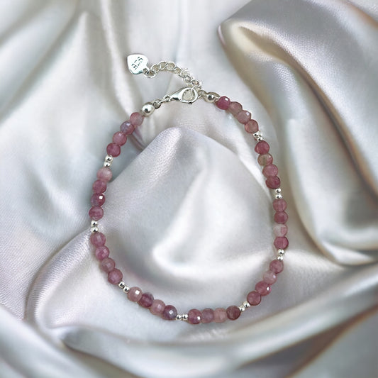 Tourmaline and 925 silver beaded bracelet