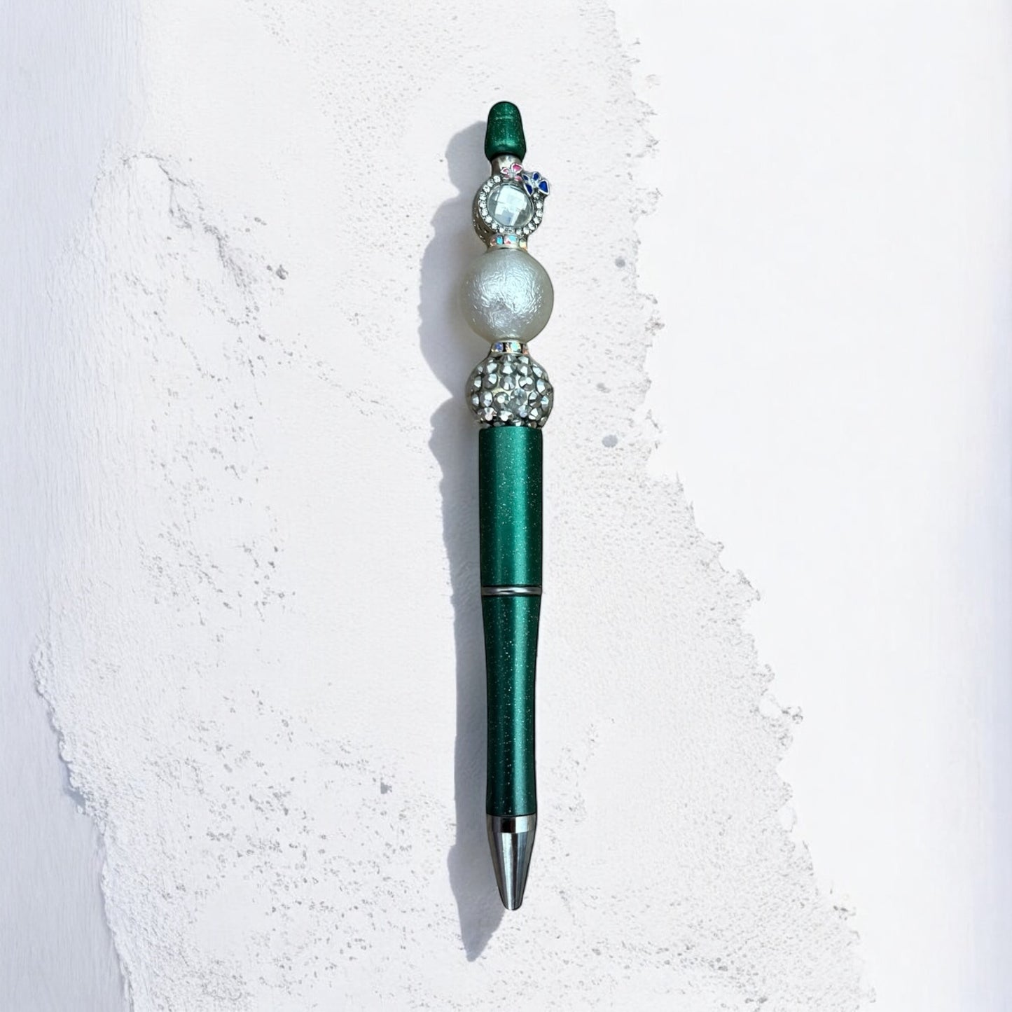 Emerald green & pearl beaded pen