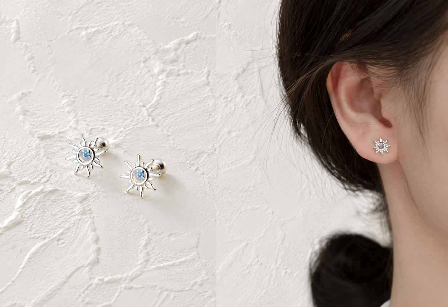 Celestial sun sterling silver stud earrings
