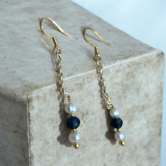 Sapphire & Pearl dangle drop earrings