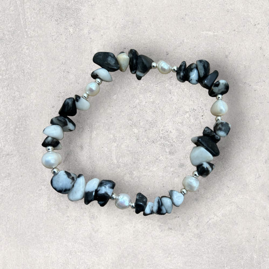 Zebra Jasper & fresh water pearl bracelet 😎