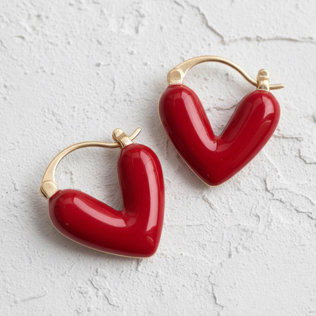 Red & gold heart earrings