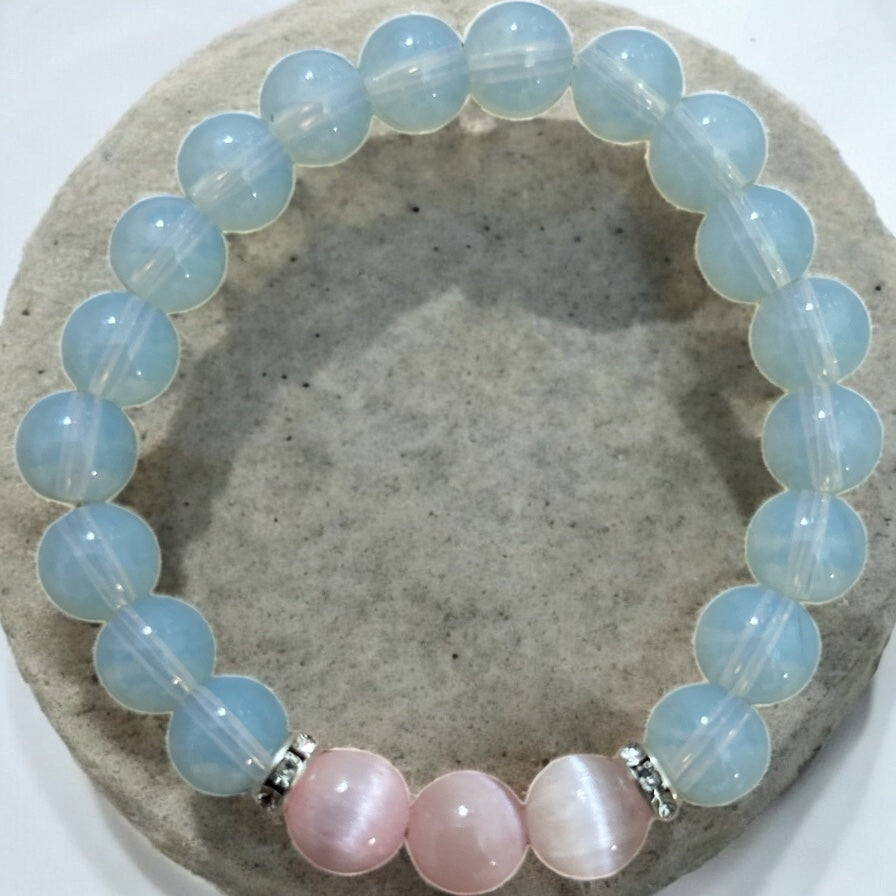 Opalite & pink selenite beaded bracelet
