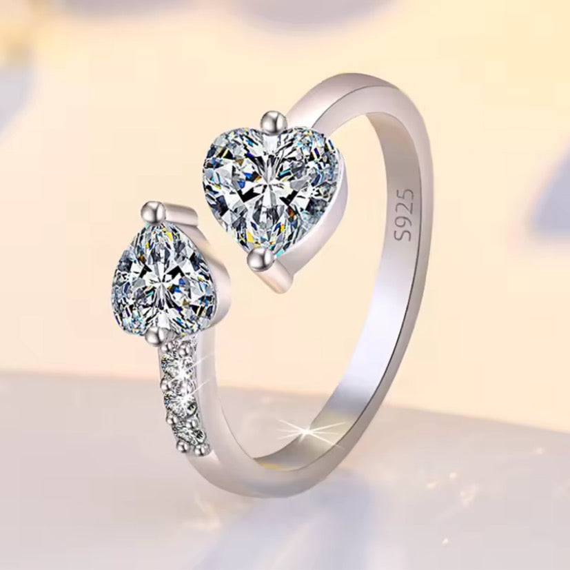 Double heart adjustable ring
