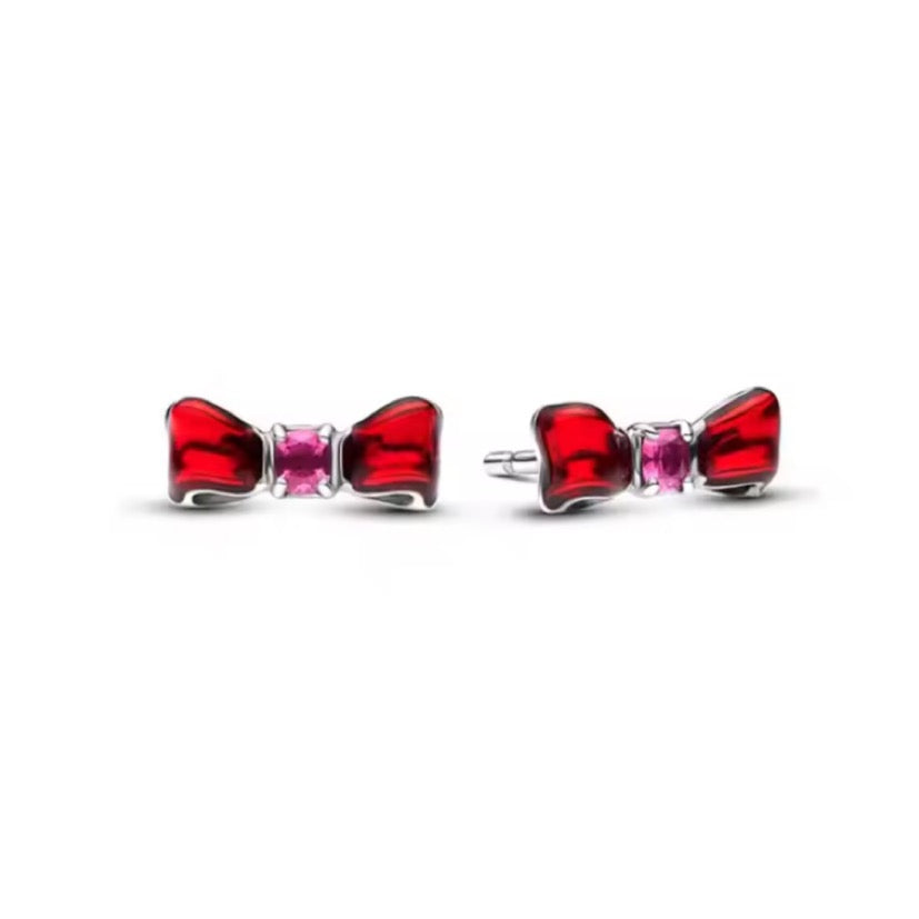 Red bow stud earrings