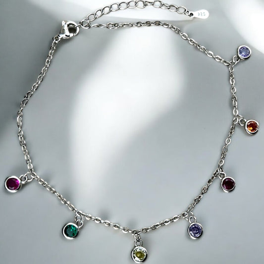 Multi gem charm bracelet 925