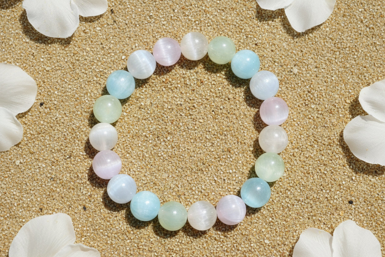 Pastel selenite beaded bracelet