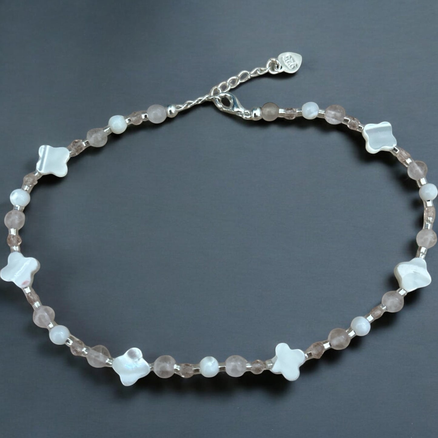 Rose quartz clover anklet