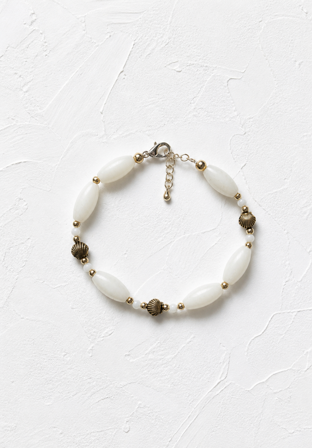 White jade, mother of pearl & gold hematite bracelet