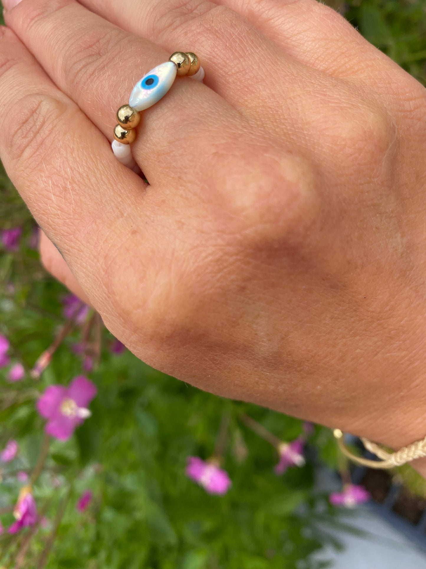 Mother of Pearl evil eye ring