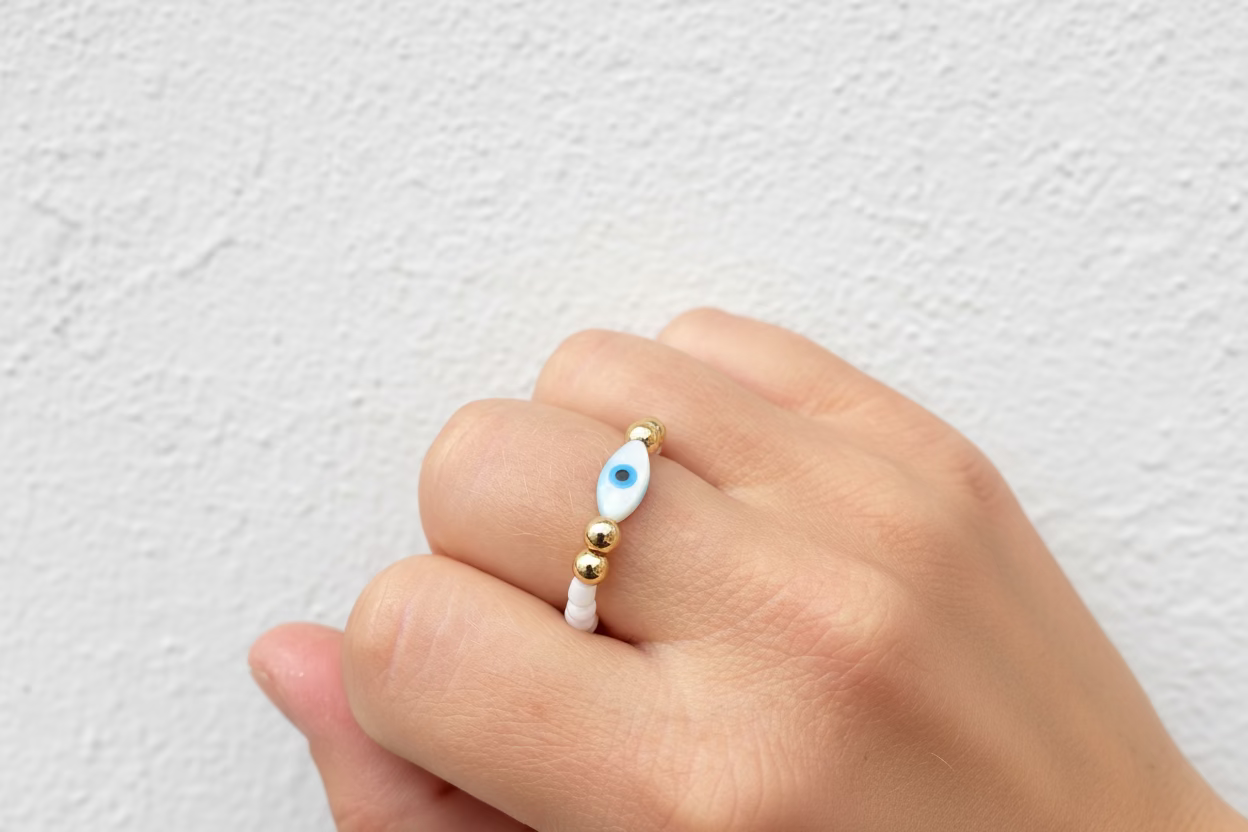 Mother of Pearl evil eye ring