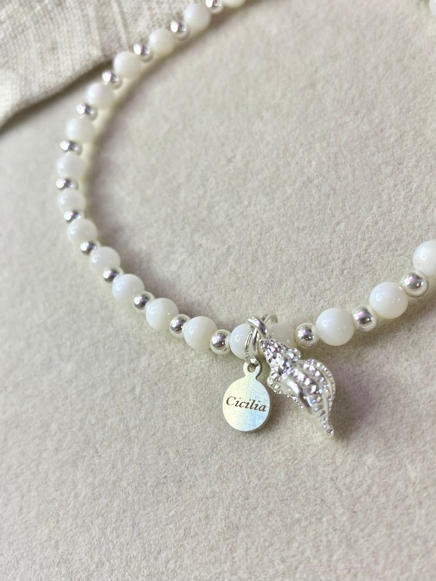 Mother of Pearl and sterling silver shell bracelet
