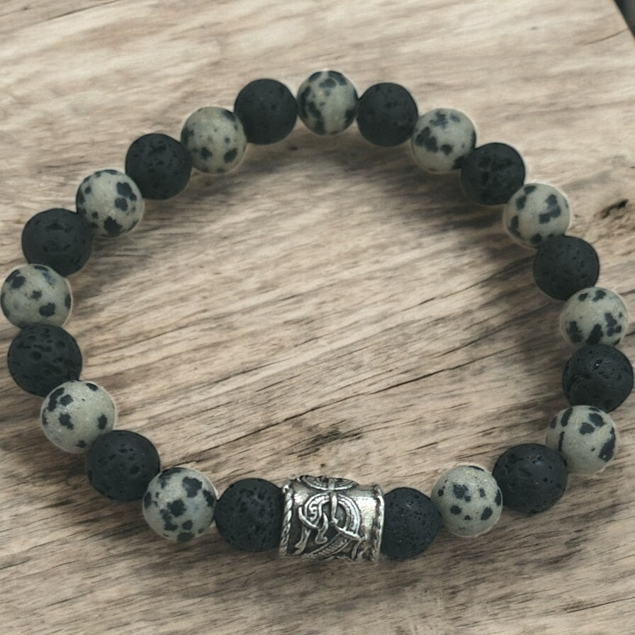 Lava rock & Dalmatian Jasper beaded bracelet