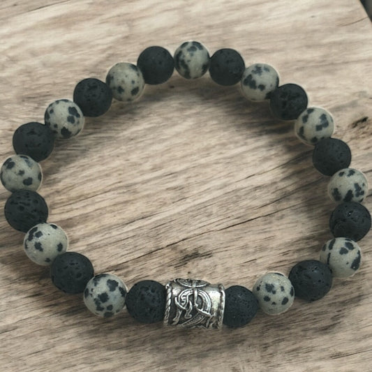 Lava rock & Dalmatian Jasper beaded bracelet
