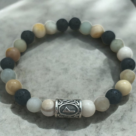 Lava rock, mookaite & amazonite beaded bracelet