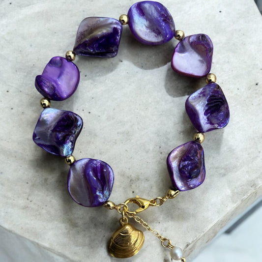 Purple mother of pearl & gold bracelet
